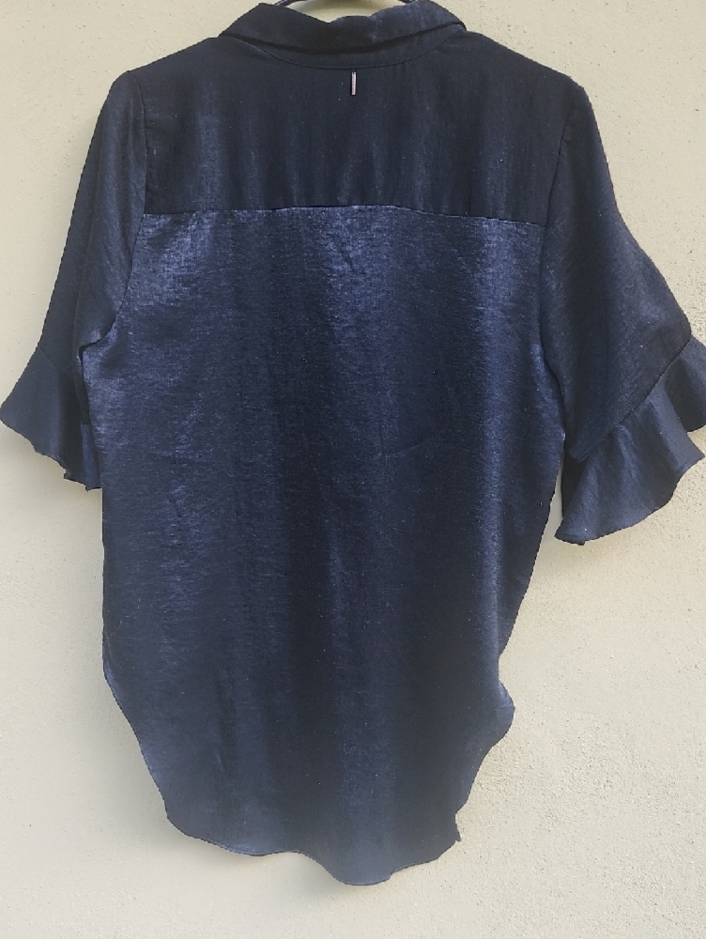 Misa Los Angeles Black Satin Shirt With Flight Sleeves and Asymmetry - Picture 9 of 11